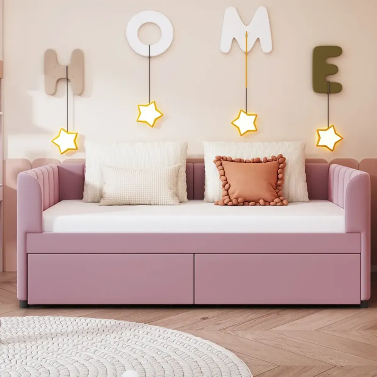 Merax Velvet Daybed with Backrest and 2 Drawers