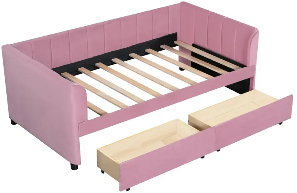 Merax Velvet Daybed with Backrest and 2 Drawers