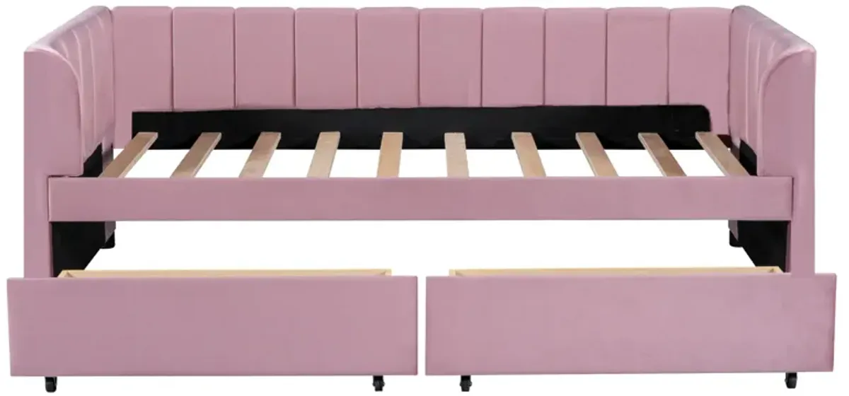 Merax Velvet Daybed with Backrest and 2 Drawers