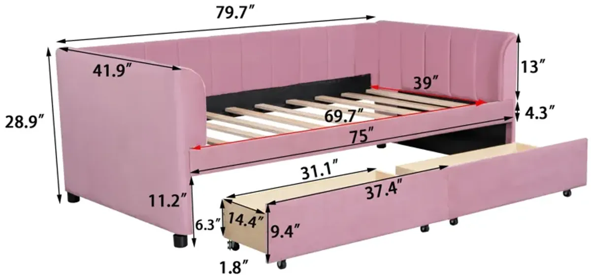 Merax Velvet Daybed with Backrest and 2 Drawers