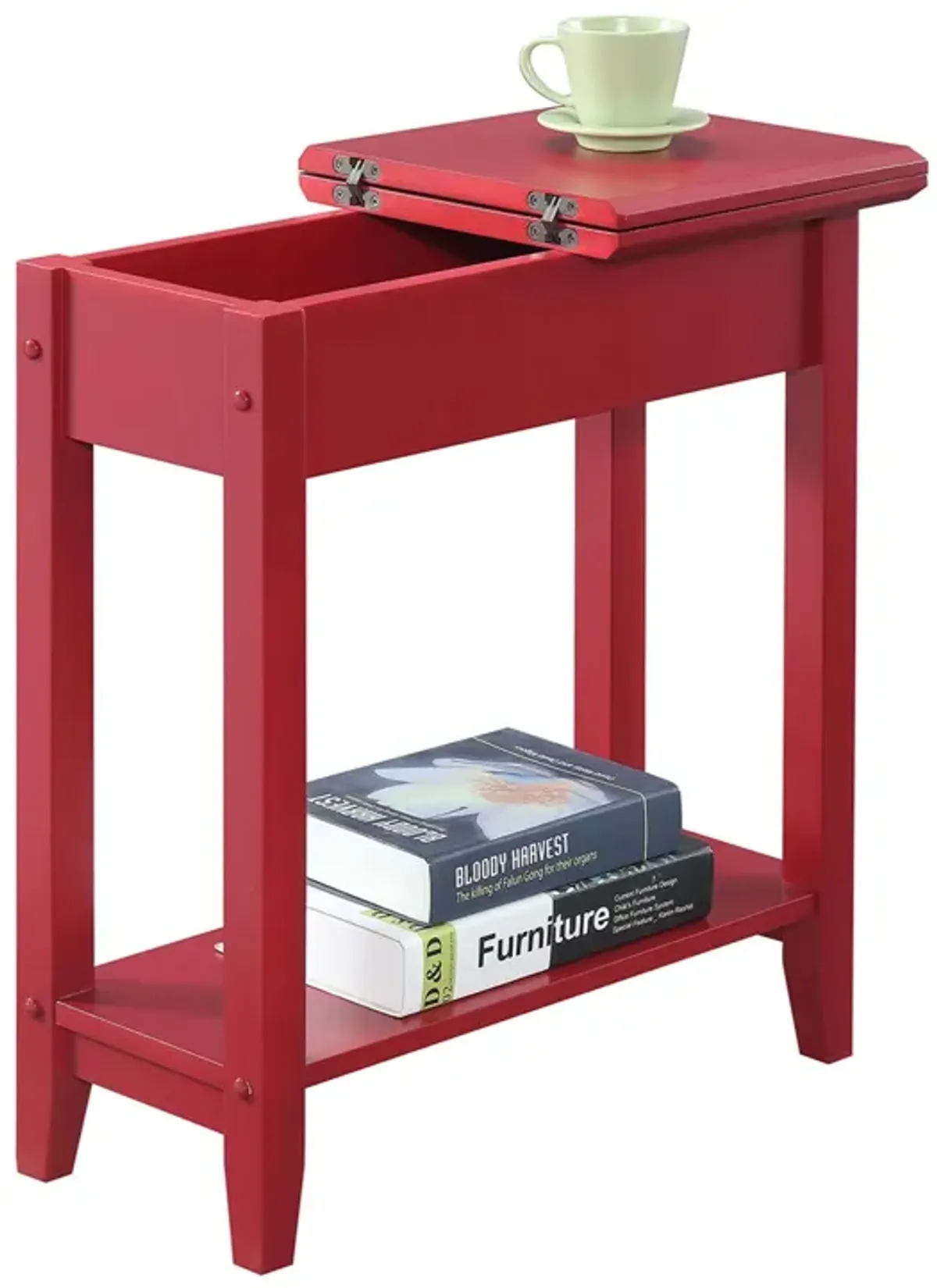 Convenience Concepts American Heritage Flip Top End Table with Shelf, 23", Cranberry Red