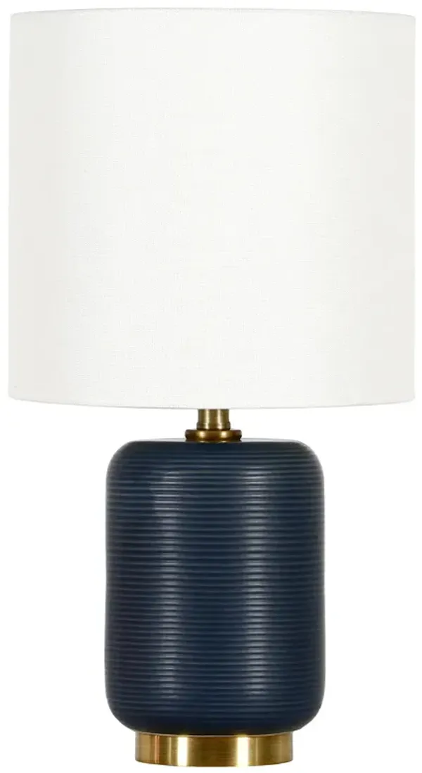Hivvago 15" Blue and Gold Ceramic Cylinder Table Lamp With White Drum Shade
