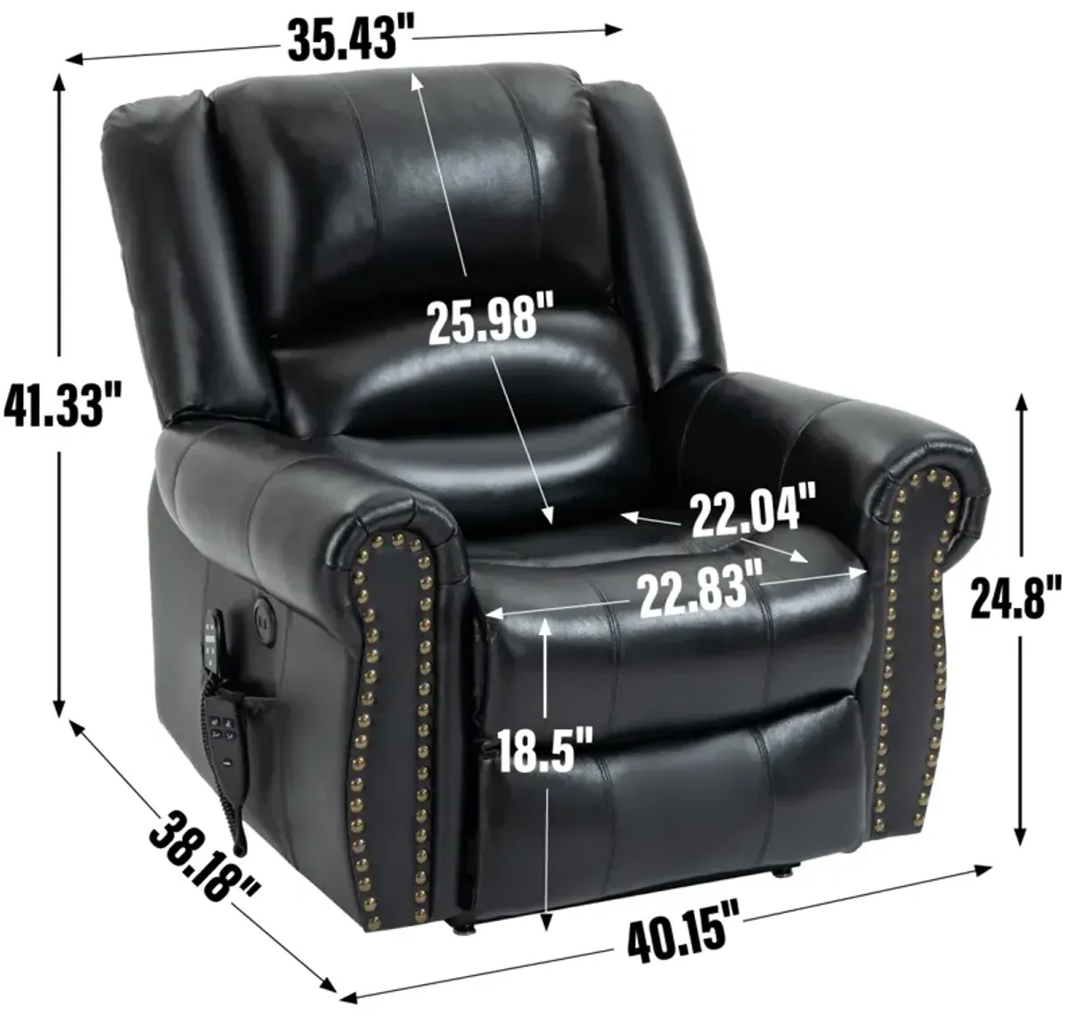 Black Leather Power Lift Recliner with Heat Massage