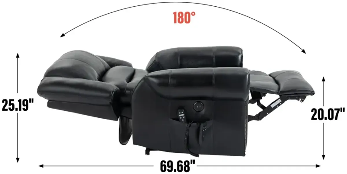 Black Leather Power Lift Recliner with Heat Massage