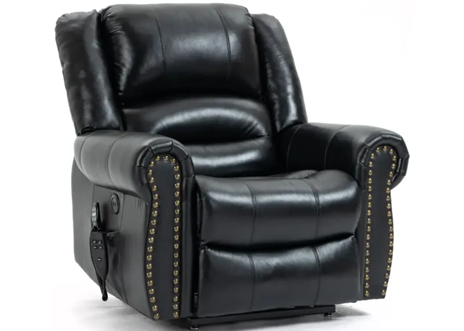 Black Leather Power Lift Recliner with Heat Massage