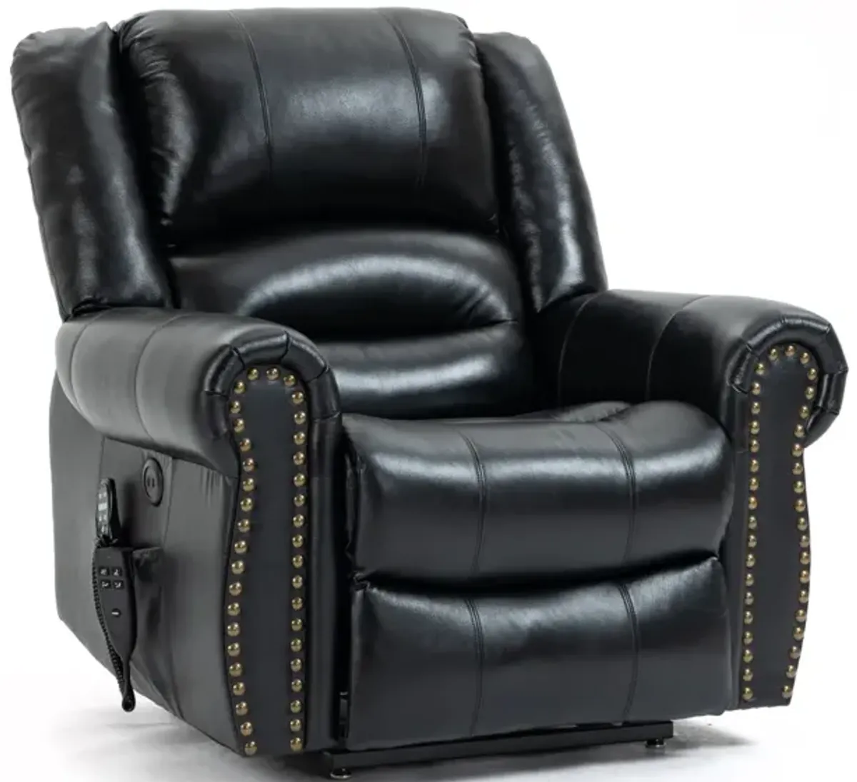 Black Leather Power Lift Recliner with Heat Massage