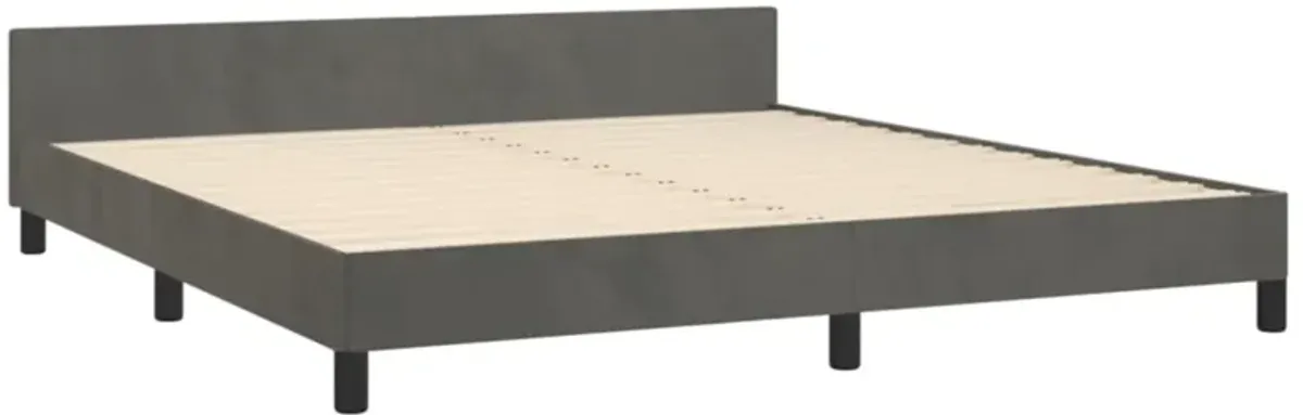 vidaXL Elegant Modern Bed Frame with Headboard, Fits California King Mattress, Dark Gray Color, Made of Velvet and Engineered Wood, Perfect for Restful Sleep.