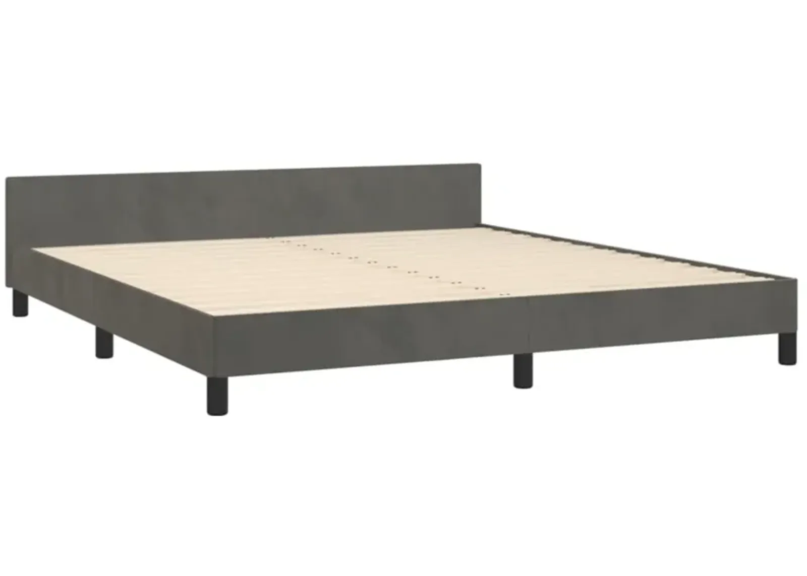 vidaXL Elegant Modern Bed Frame with Headboard, Fits California King Mattress, Dark Gray Color, Made of Velvet and Engineered Wood, Perfect for Restful Sleep.