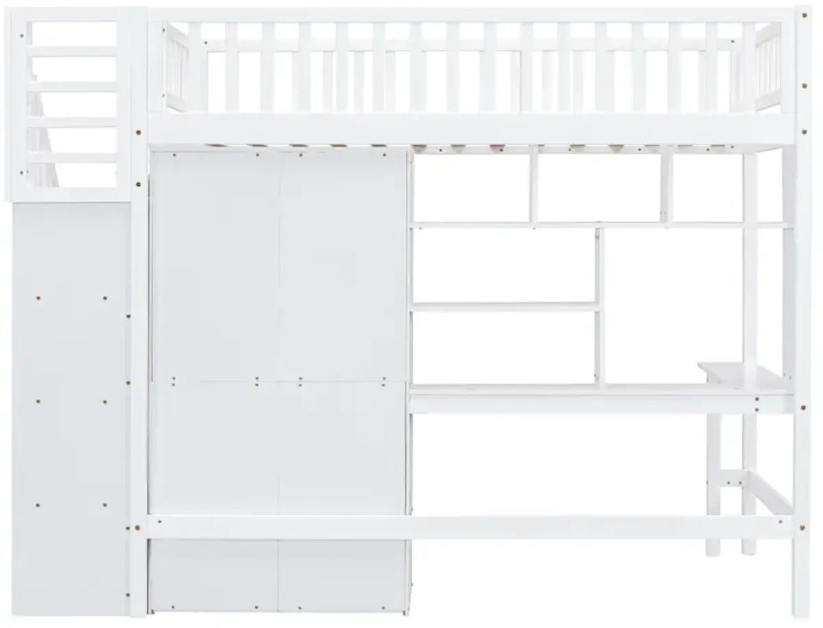 Merax Loft Bed with Bookshelf and Wardrobe