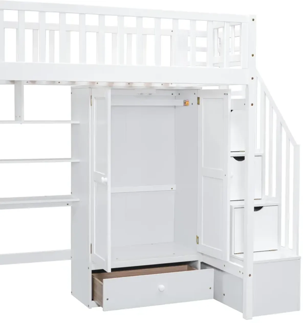 Merax Loft Bed with Bookshelf and Wardrobe