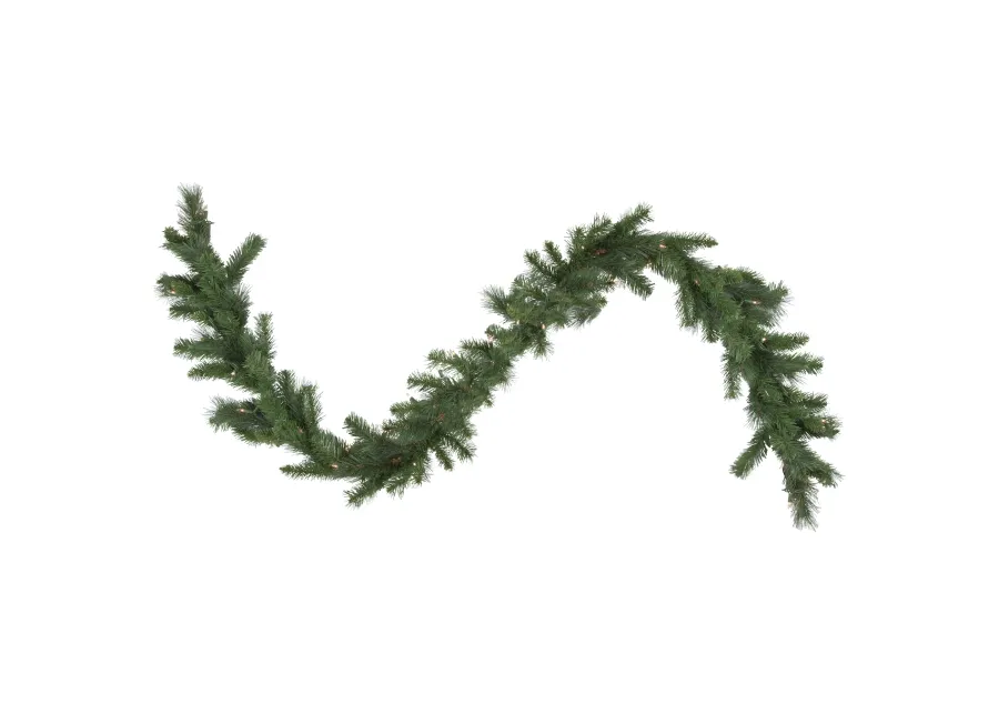 9' x 12" Green Pre-Lit Beaver Pine Artificial Christmas Garland  Clear Lights