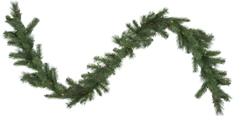 9' x 12" Green Pre-Lit Beaver Pine Artificial Christmas Garland  Clear Lights