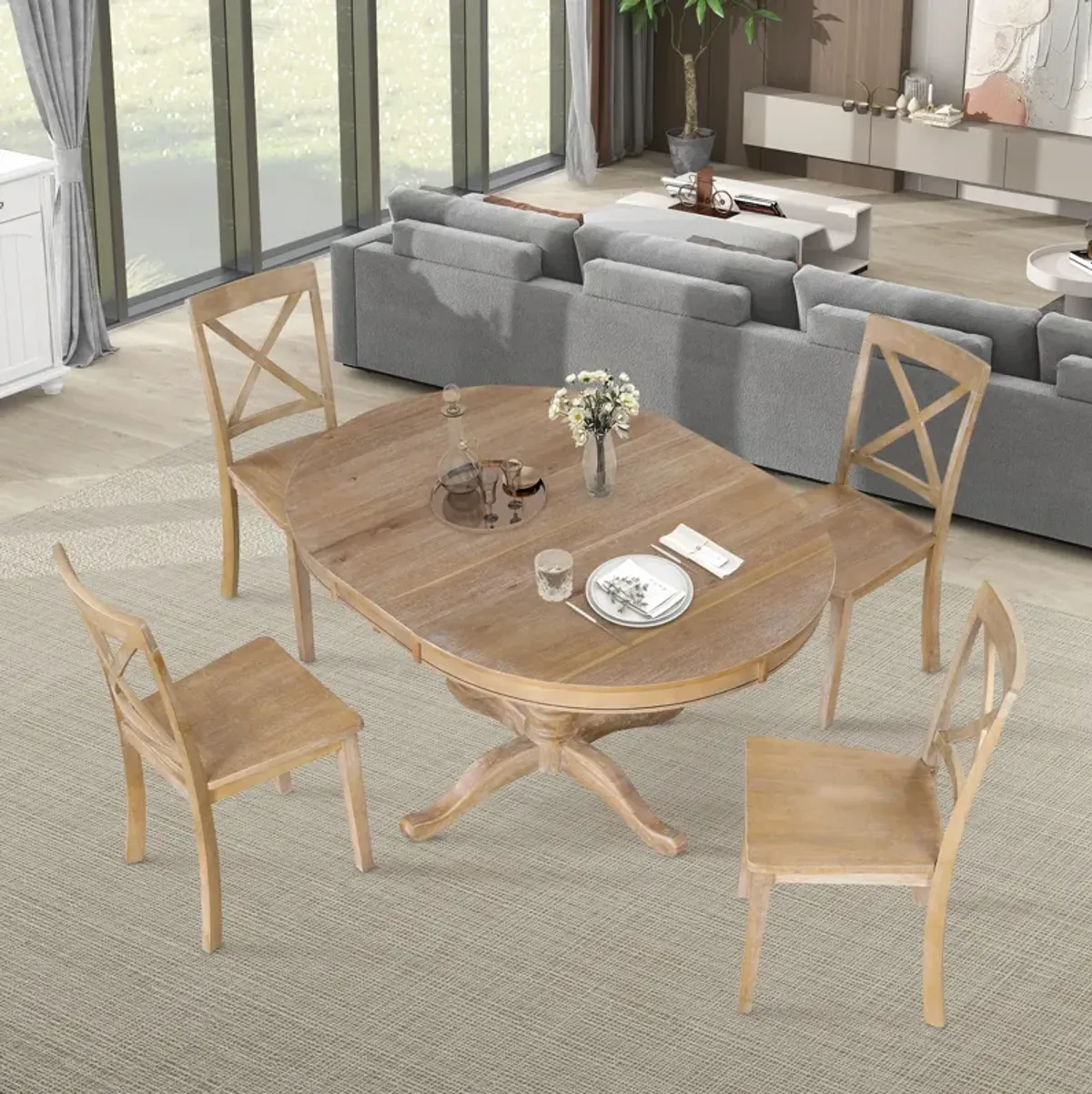 Merax Modern Dining  Extendable Table Chairs 5 Pieces Set