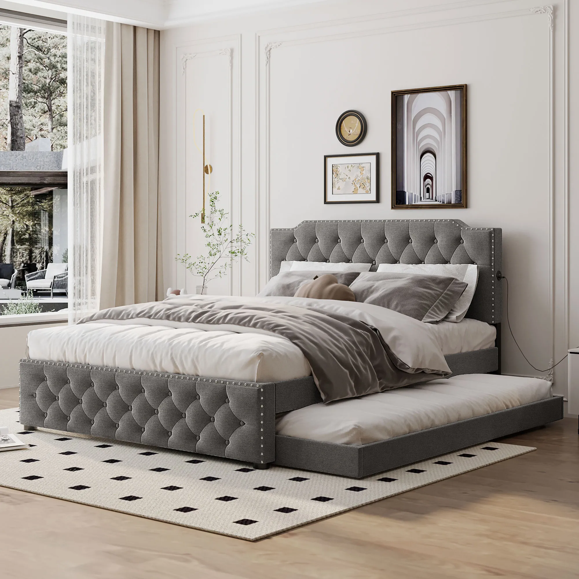 Merax Upholstered Platform Bed with USB Ports