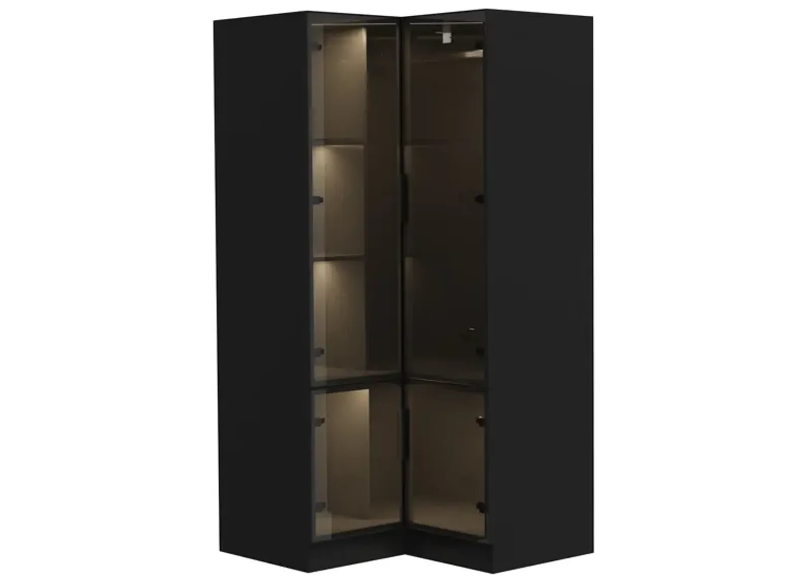 FUFU&GAGA Modern Corner Wardrobe Closet with Glass Doors and LED Lighting (35.4" W x 35.4" D x 70.9" H),Black