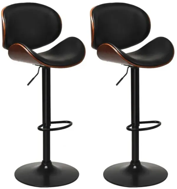 Hivvago Set of 2 Adjustable Swivel PU Leather Bar Stools with Curved Footrest