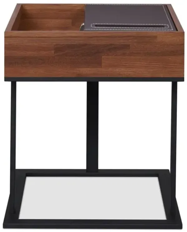 Sara II End Table In Espresso PU, Walnut & Sandy Black