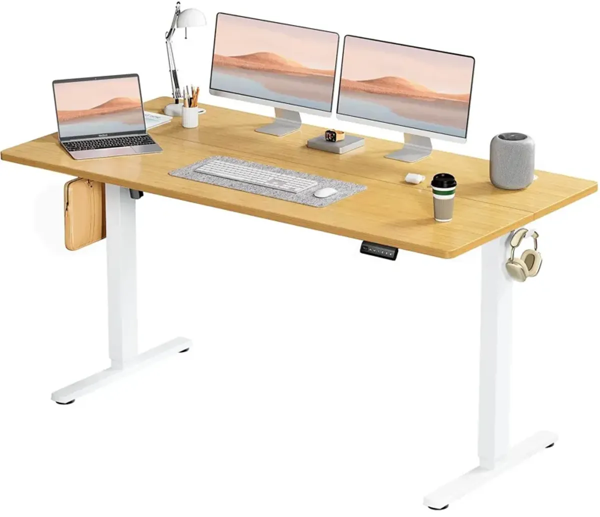 Electric Height Adjustable Standing Desk, Sit To Stand Ergonomic Computer Desk, Yellow, 63" X 24"