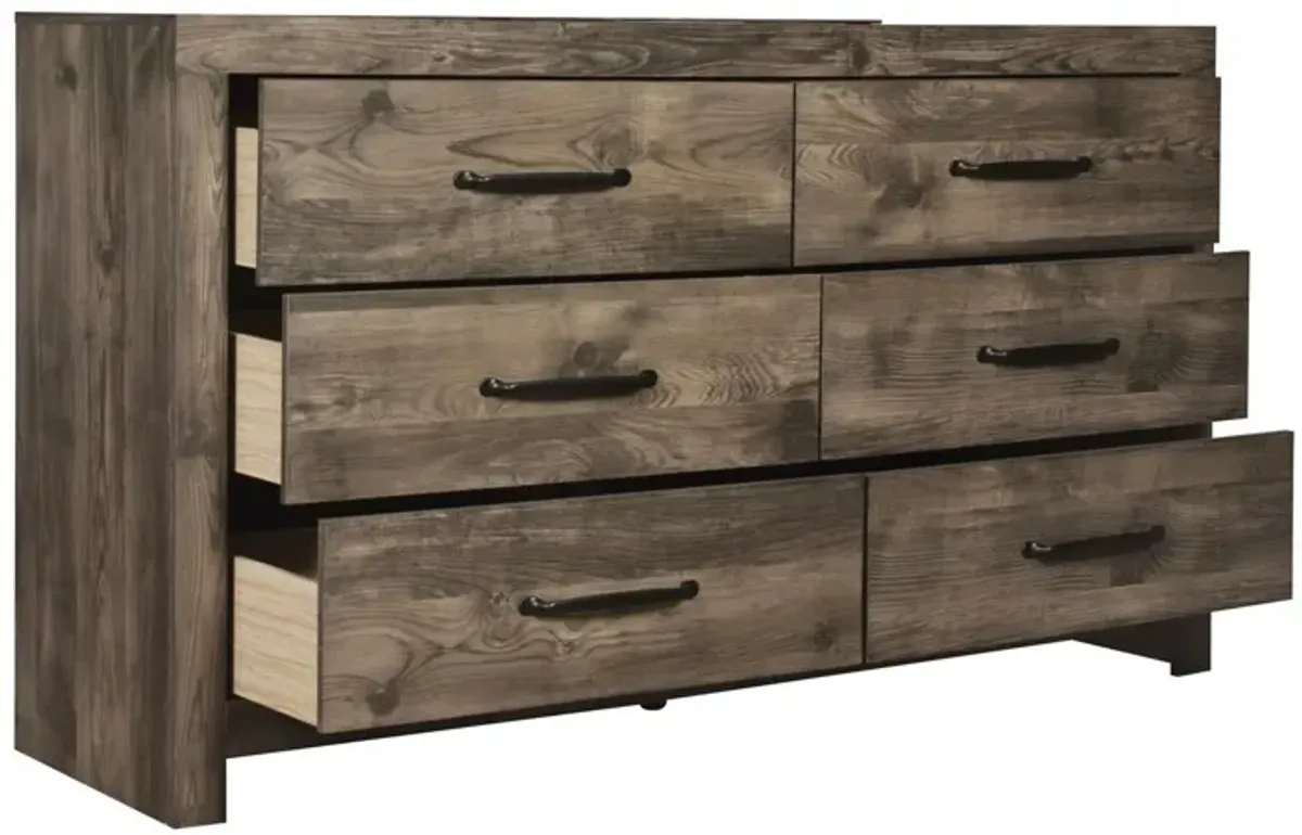 Benjara Ent 59 Inch Dresser, 6 Drawers with Black Handles, Greige Brown Finish, Gray Beige