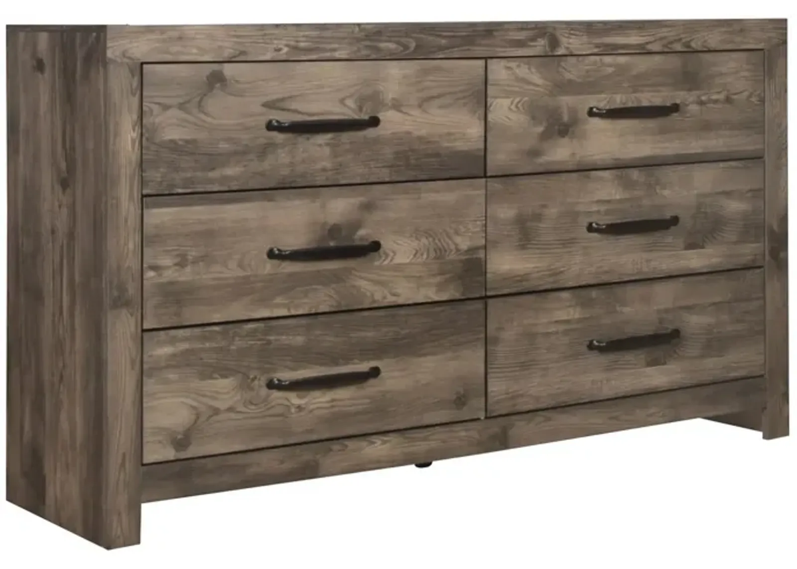 Benjara Ent 59 Inch Dresser, 6 Drawers with Black Handles, Greige Brown Finish, Gray Beige