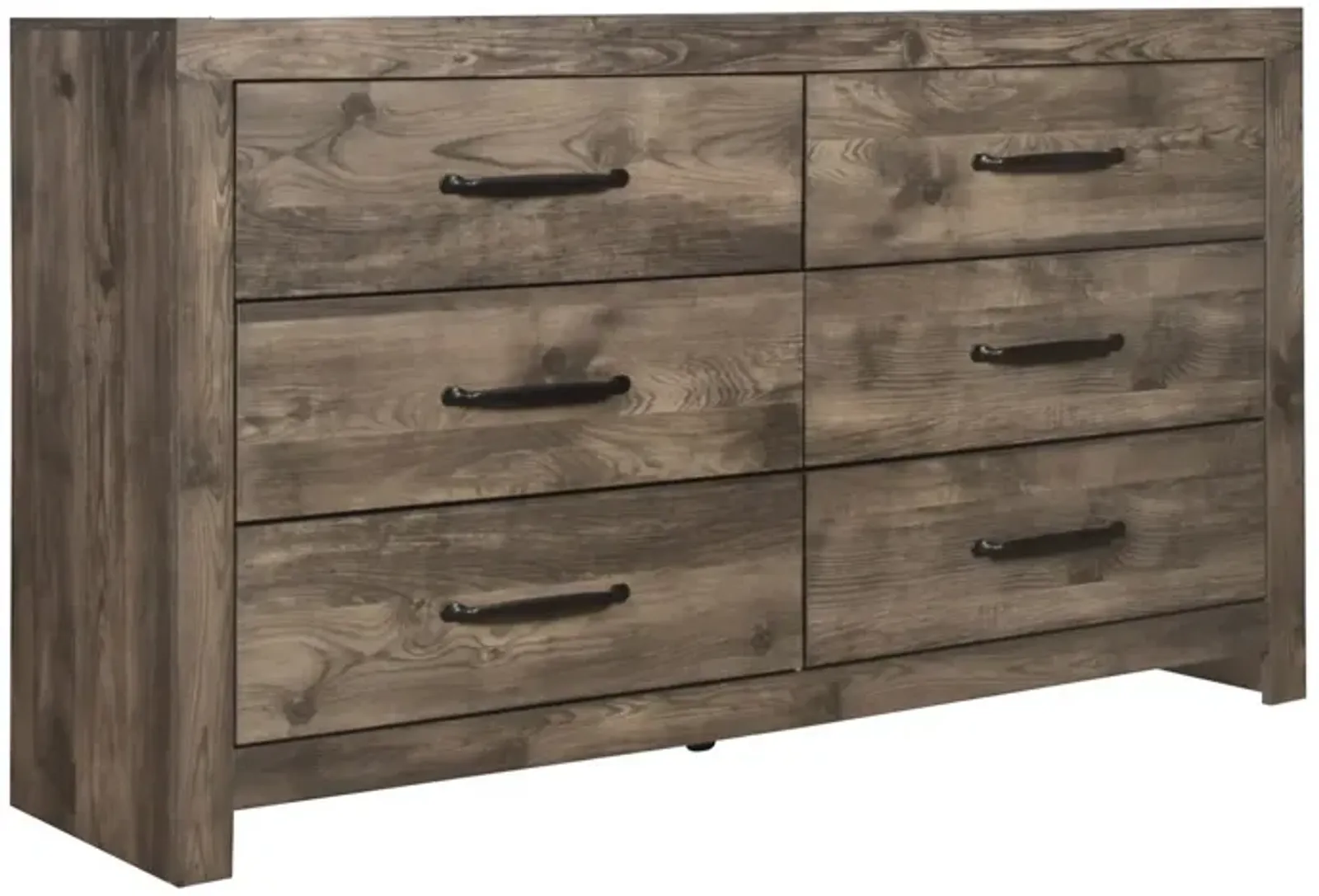 Benjara Ent 59 Inch Dresser, 6 Drawers with Black Handles, Greige Brown Finish, Gray Beige