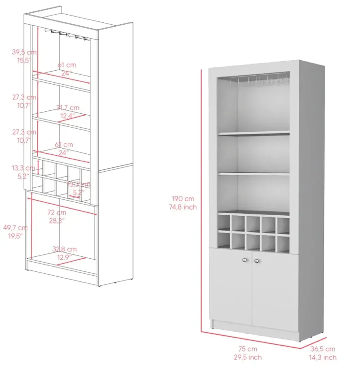 Bar Cabinet Nixon, Living Room, White