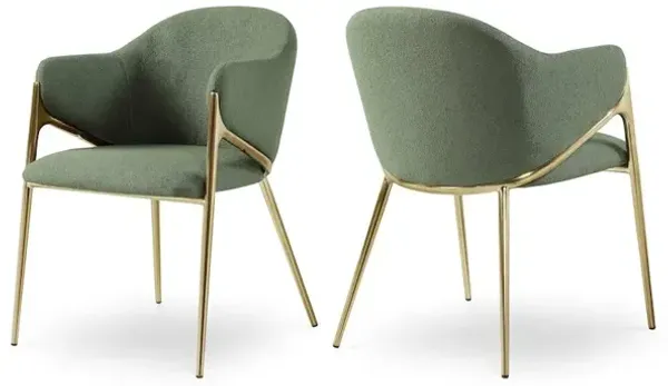 Meridian Furniture Nial Green Boucle Fabric Dining Chair, Set of 2