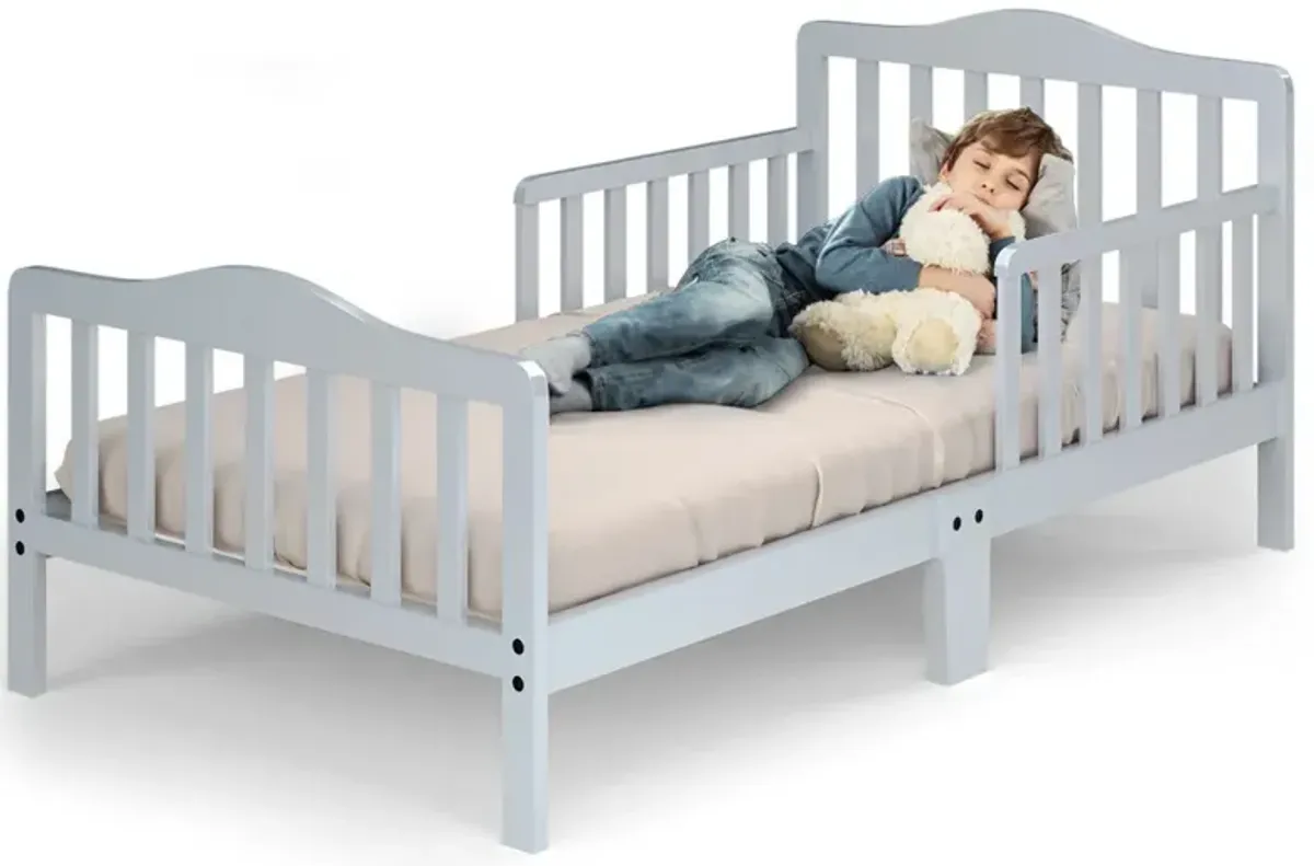 Classic Design Kids Wood Toddler Bed Frame with Two Side Safety Guardrails