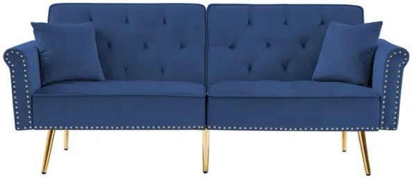 Modern Velvet Tufted Sofa Couch with 2 Pillows and Nailhead Trim, Loveseat Sofa Bed with Metal Legs