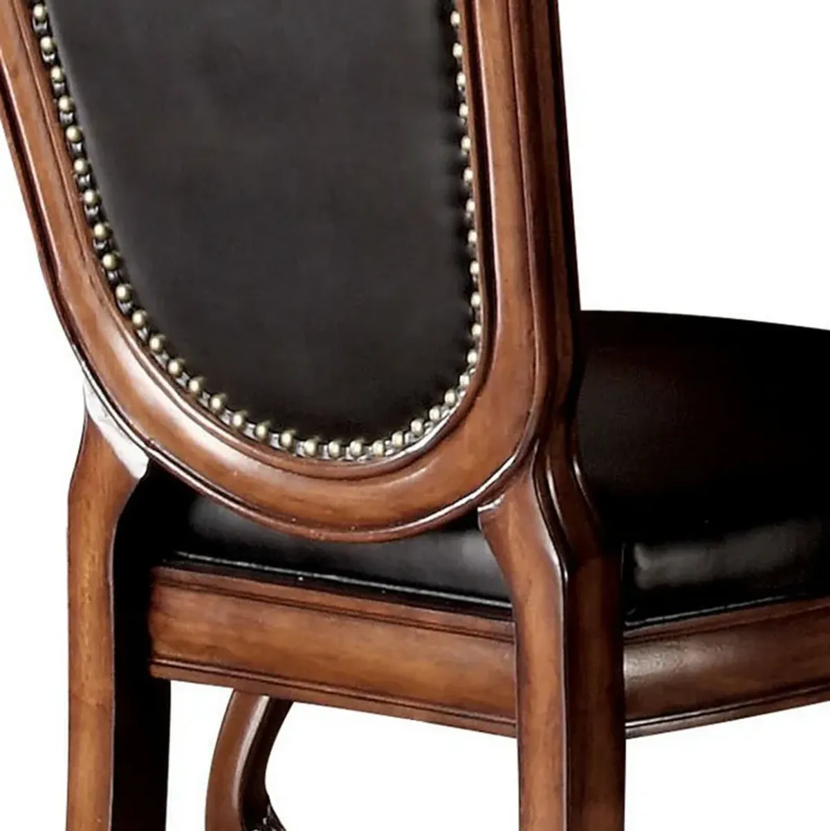 Loki 28 Inch Dining Chair, Nailhead Trim, Faux Leather, Set of 2, Brown-Benzara