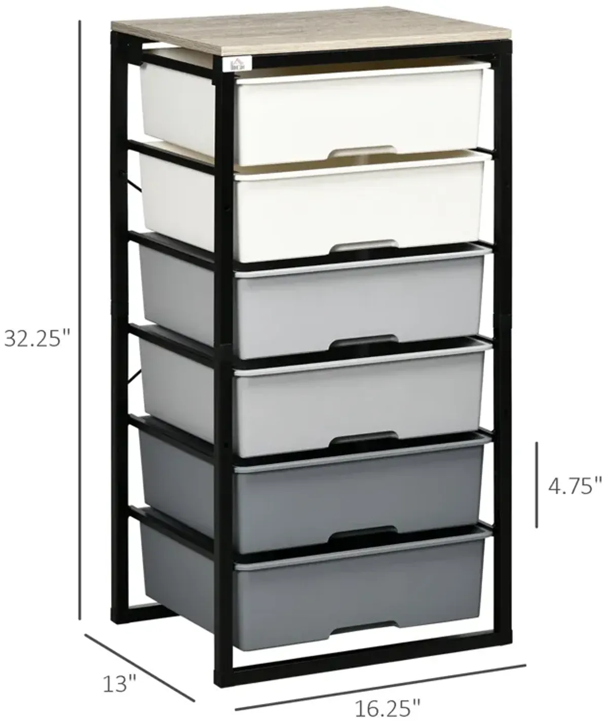 Grey Bedroom Organizer: 6-Drawer Chest with Steel Frame