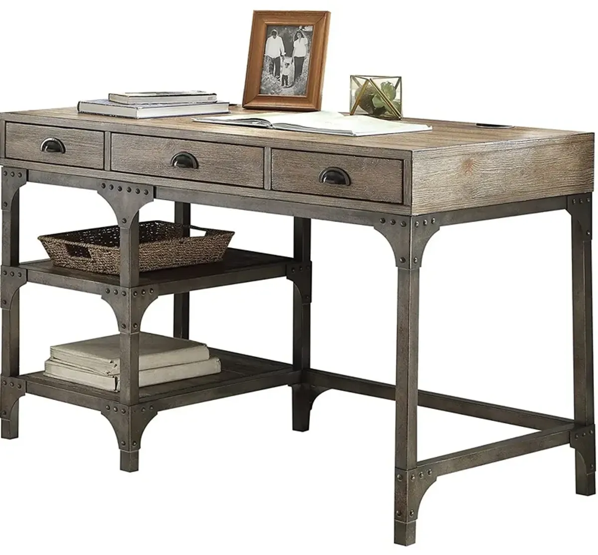 Gorden Desk in Weathered Oak & Silver 92325