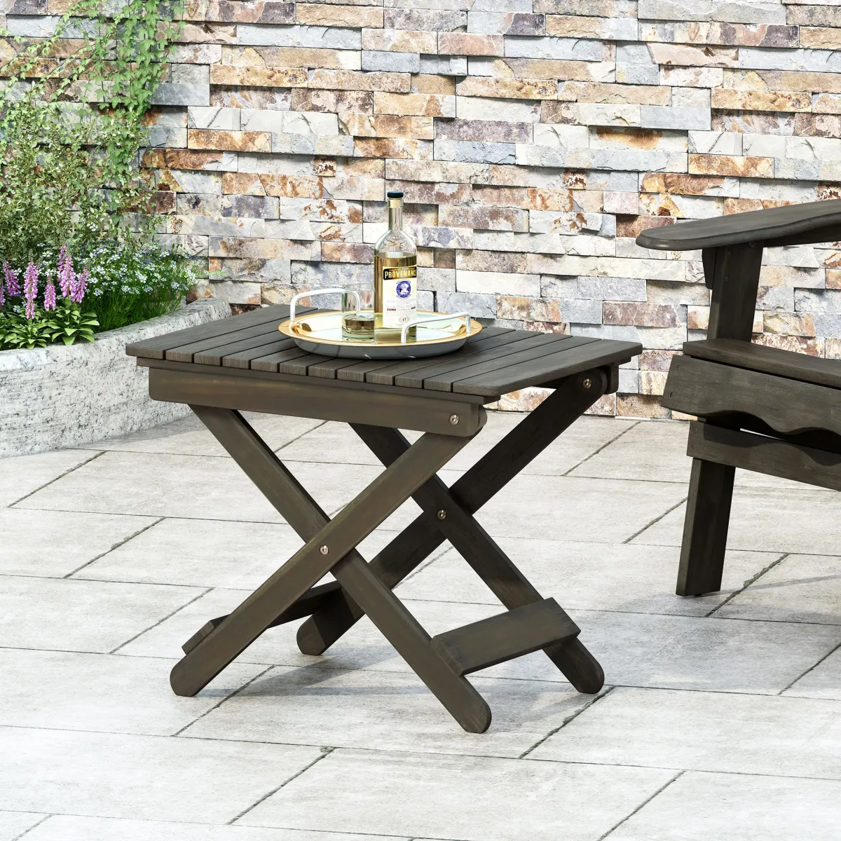 Merax Outdoor Folding Wooden Side Table
