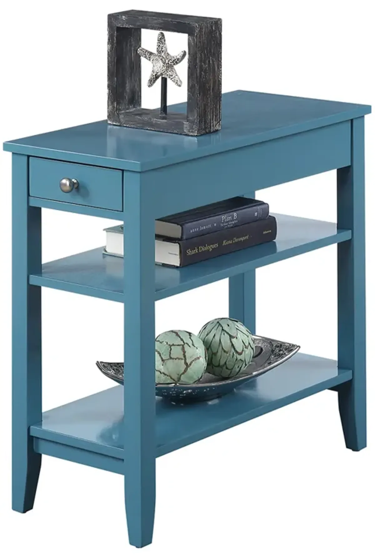 Convenience Concepts American Heritage 1 Drawer Chairside End Table with Shelves, 23.5"L x 11.25"W x 24"H, Blue