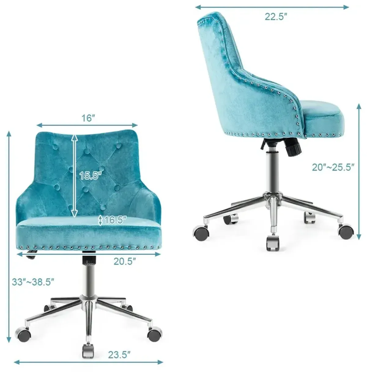 Tufted Upholstered Swivel Computer Desk Chair with Nailed Trim