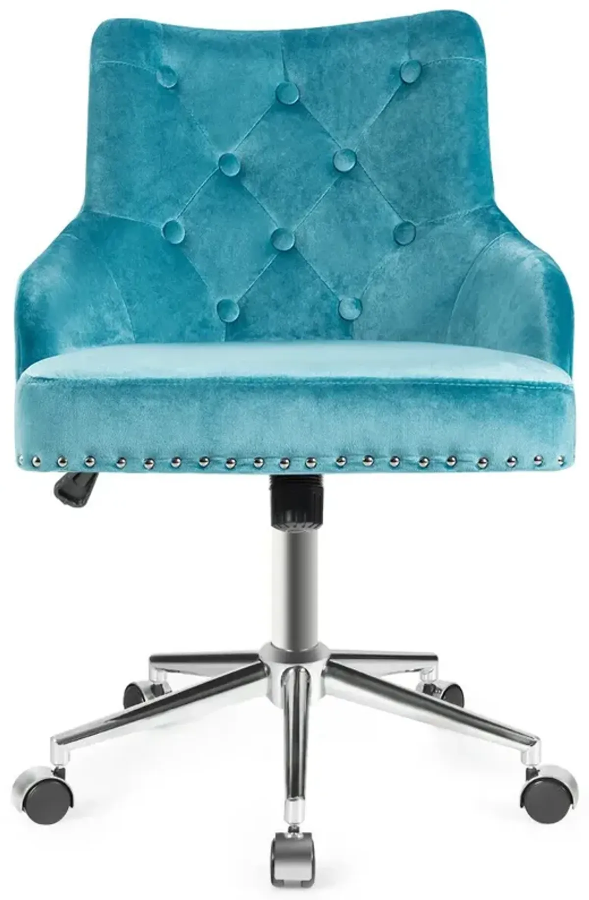 Tufted Upholstered Swivel Computer Desk Chair with Nailed Trim