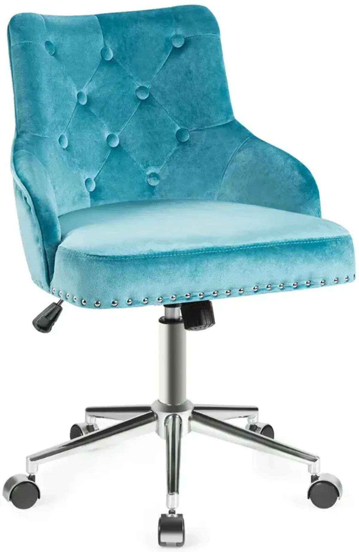 Tufted Upholstered Swivel Computer Desk Chair with Nailed Trim