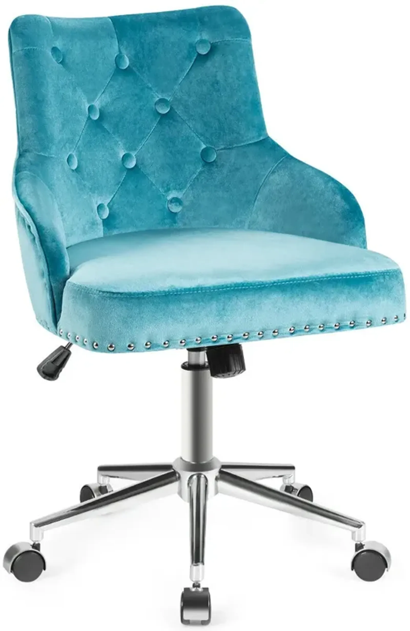 Tufted Upholstered Swivel Computer Desk Chair with Nailed Trim