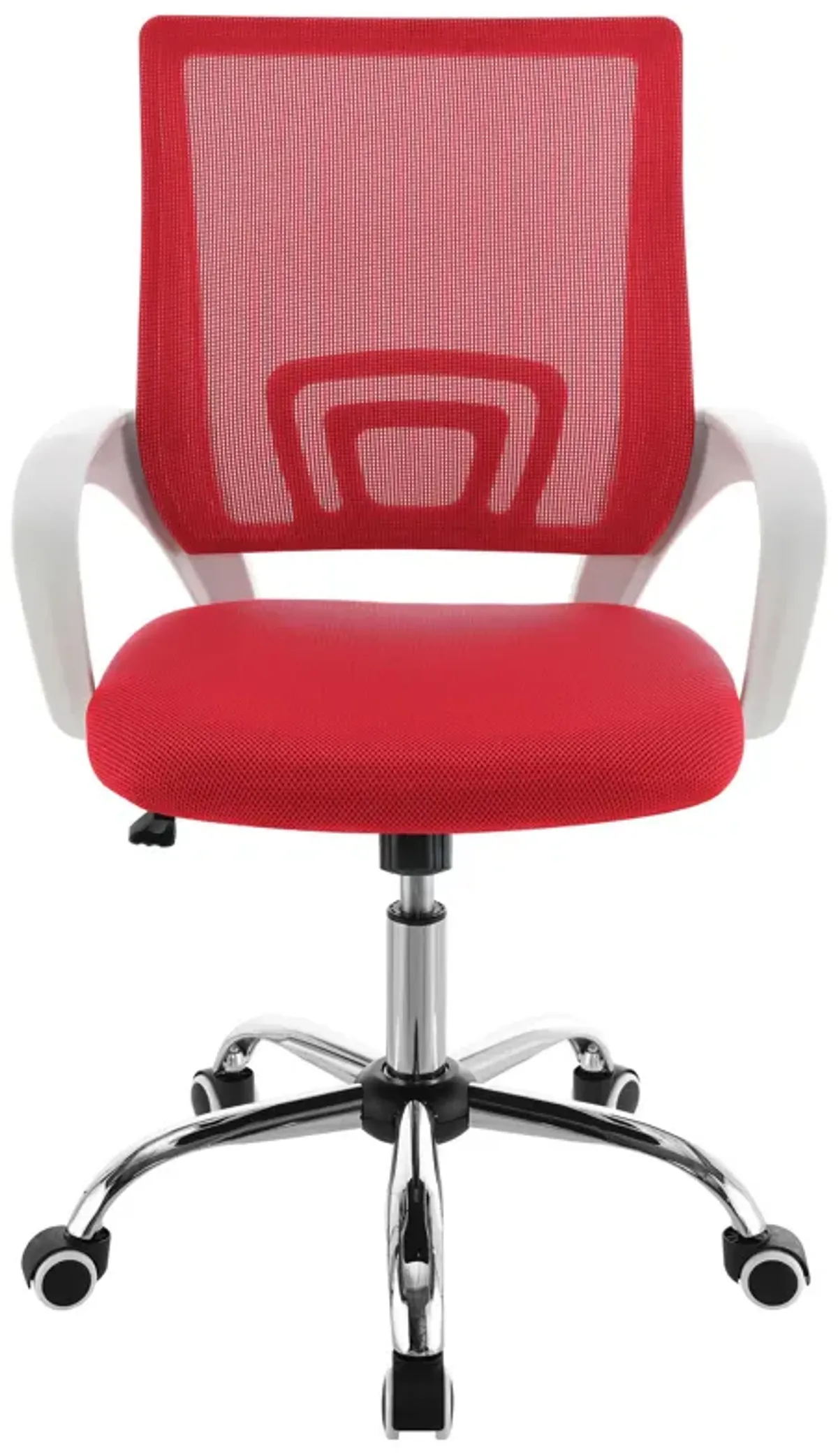 Fera Rolling Office Chair, Adjustable Chrome Base, Red Mesh Fabric - Benzara