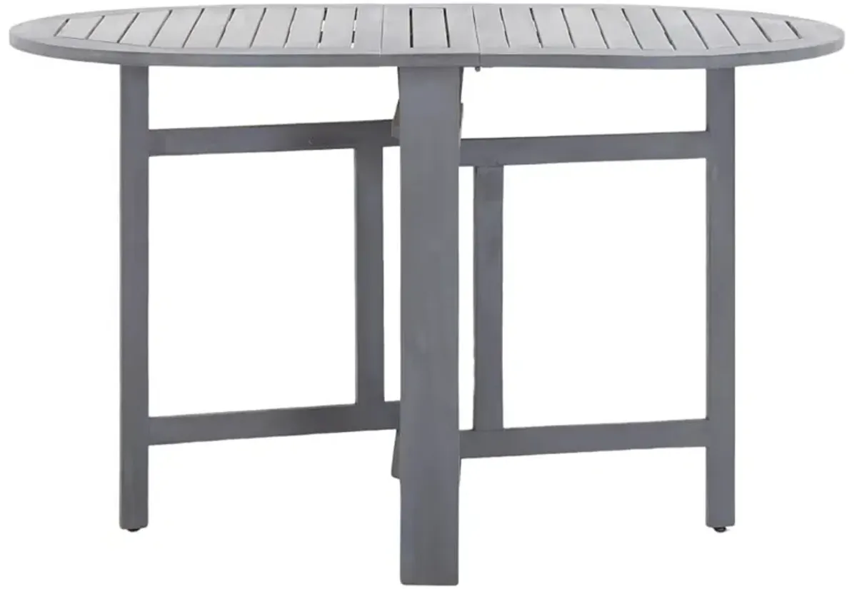 Oval Outdoor Dining Table, Foldable Design, 48 Inch, Gray Acacia Wood - Benzara