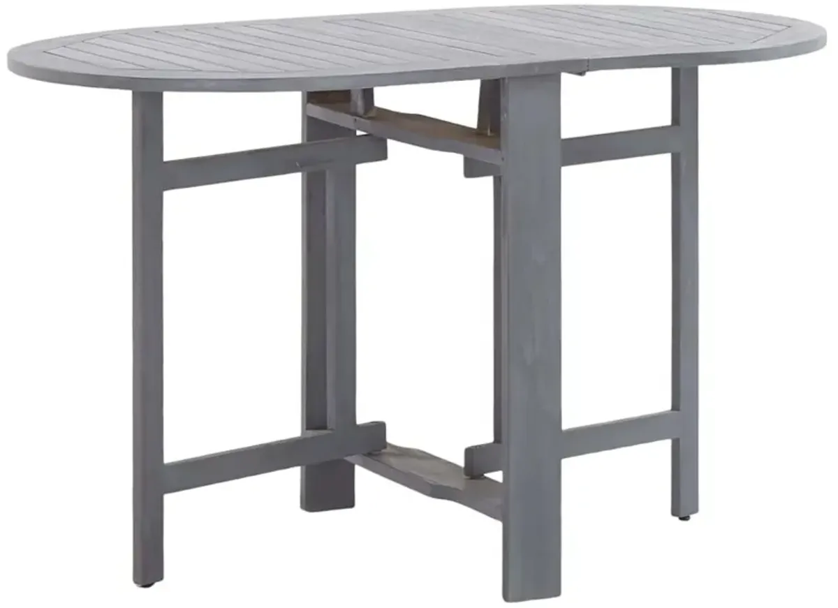 Oval Outdoor Dining Table, Foldable Design, 48 Inch, Gray Acacia Wood - Benzara