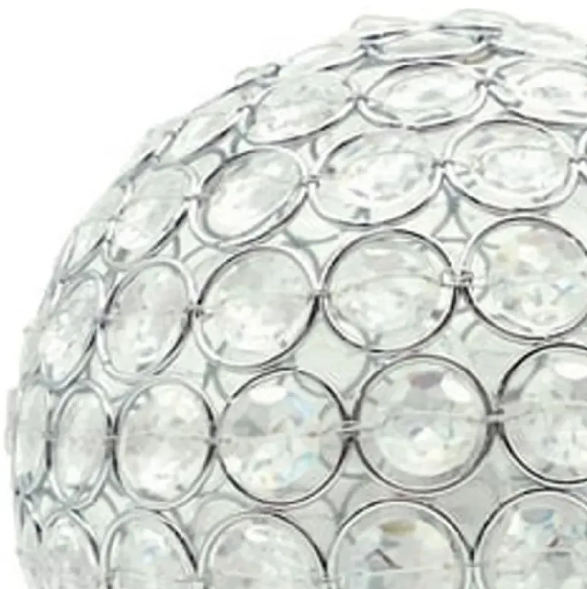 Denise 9 Inch Table Lamp, Round Metal Base, Crystal Ball Shade, Silver - Benzara