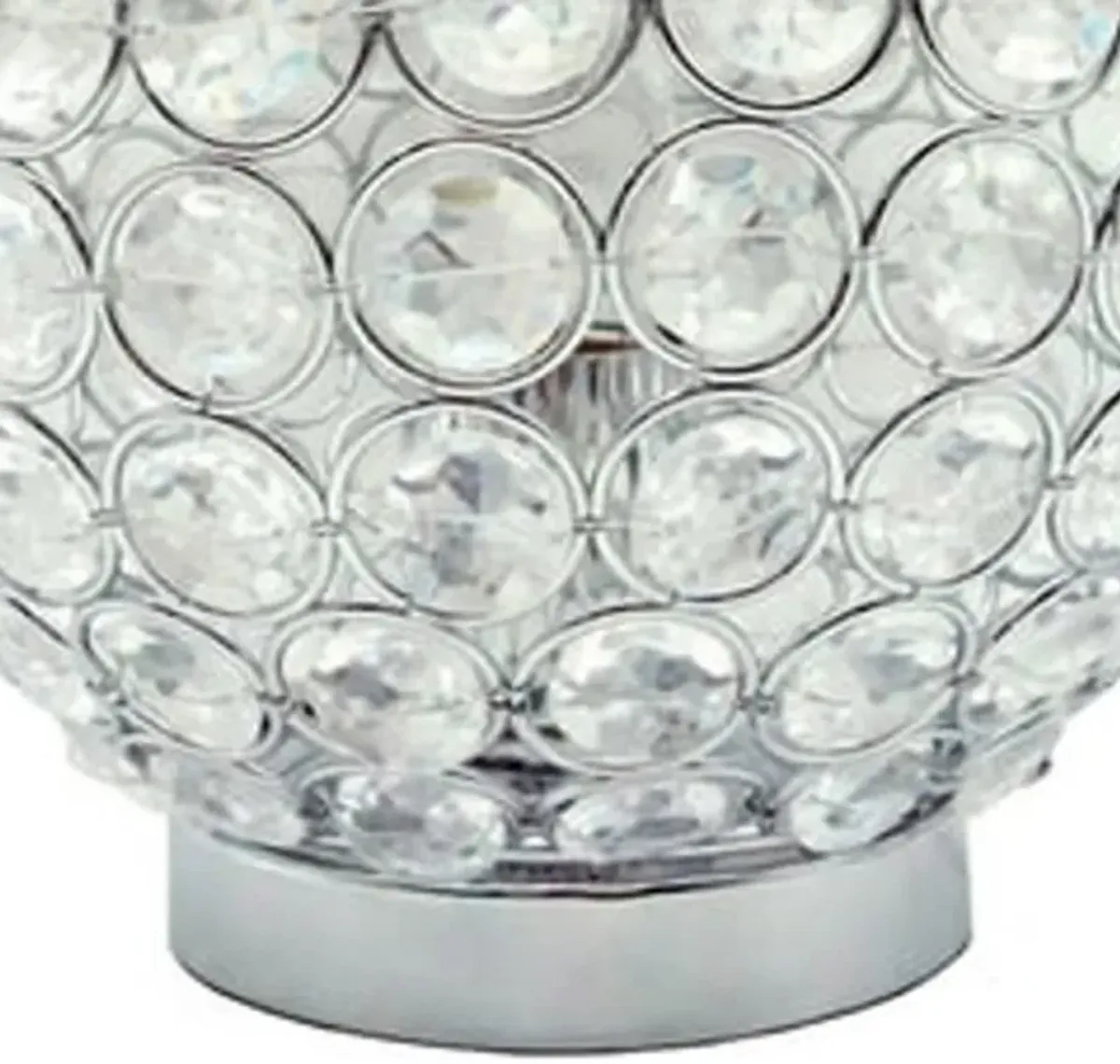 Denise 9 Inch Table Lamp, Round Metal Base, Crystal Ball Shade, Silver - Benzara