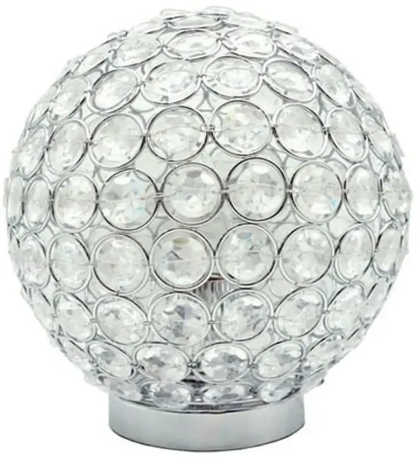 Denise 9 Inch Table Lamp, Round Metal Base, Crystal Ball Shade, Silver - Benzara