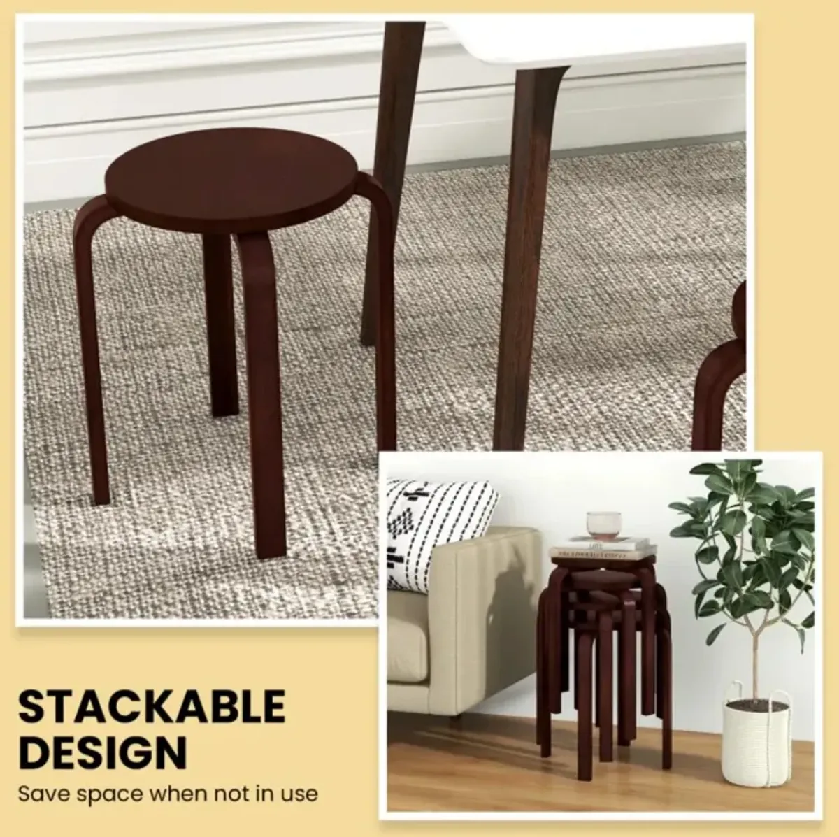 Hivvago Set of 4 18 Inch Stackable Bentwood Dining Chairs with Round Top