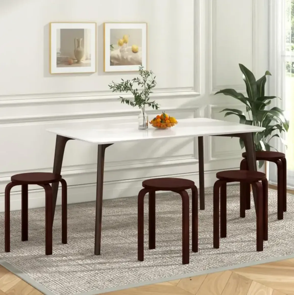 Hivvago Set of 4 18 Inch Stackable Bentwood Dining Chairs with Round Top