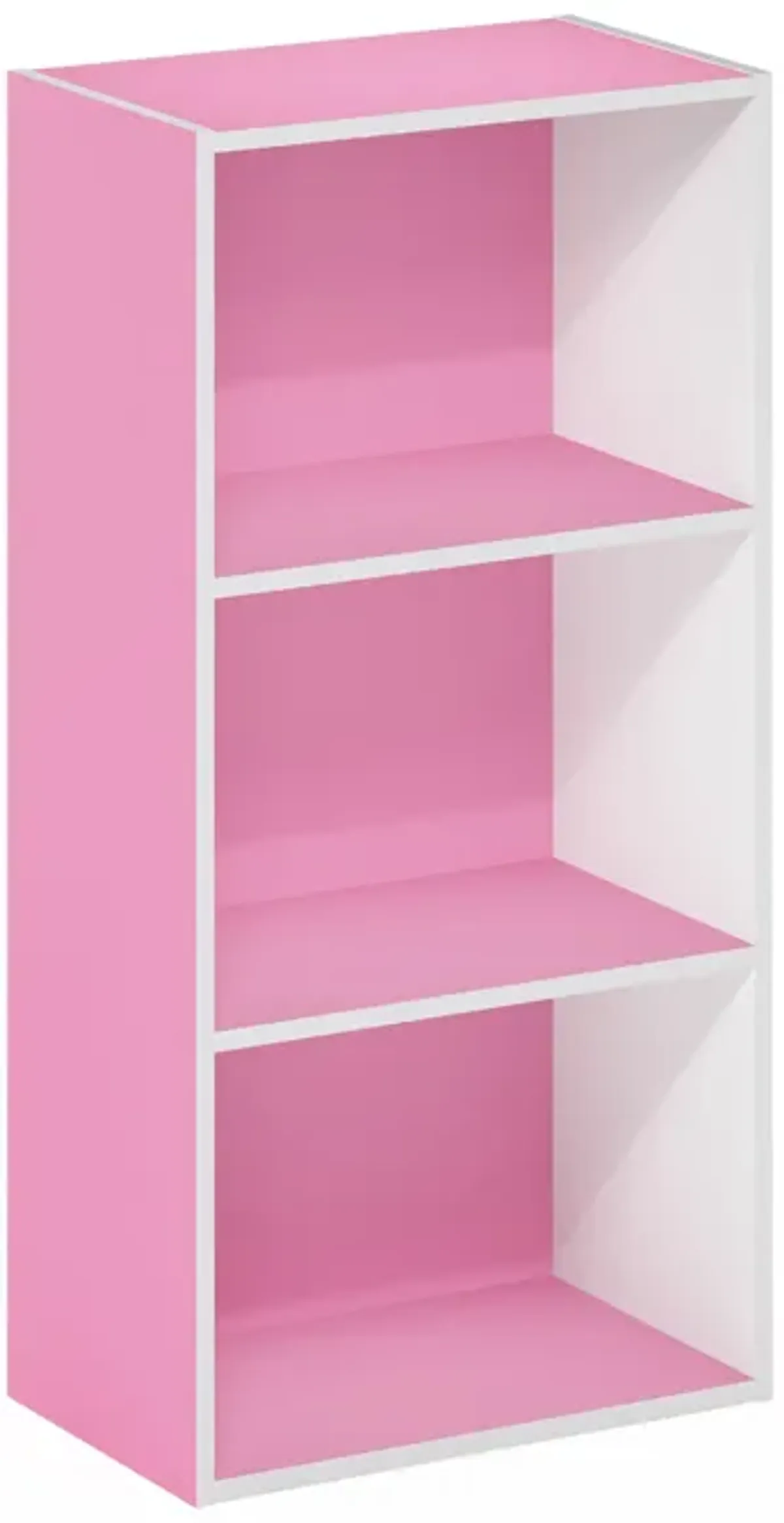 Furinno Luder 3-Tier Open Shelf Bookcase, Pink/White