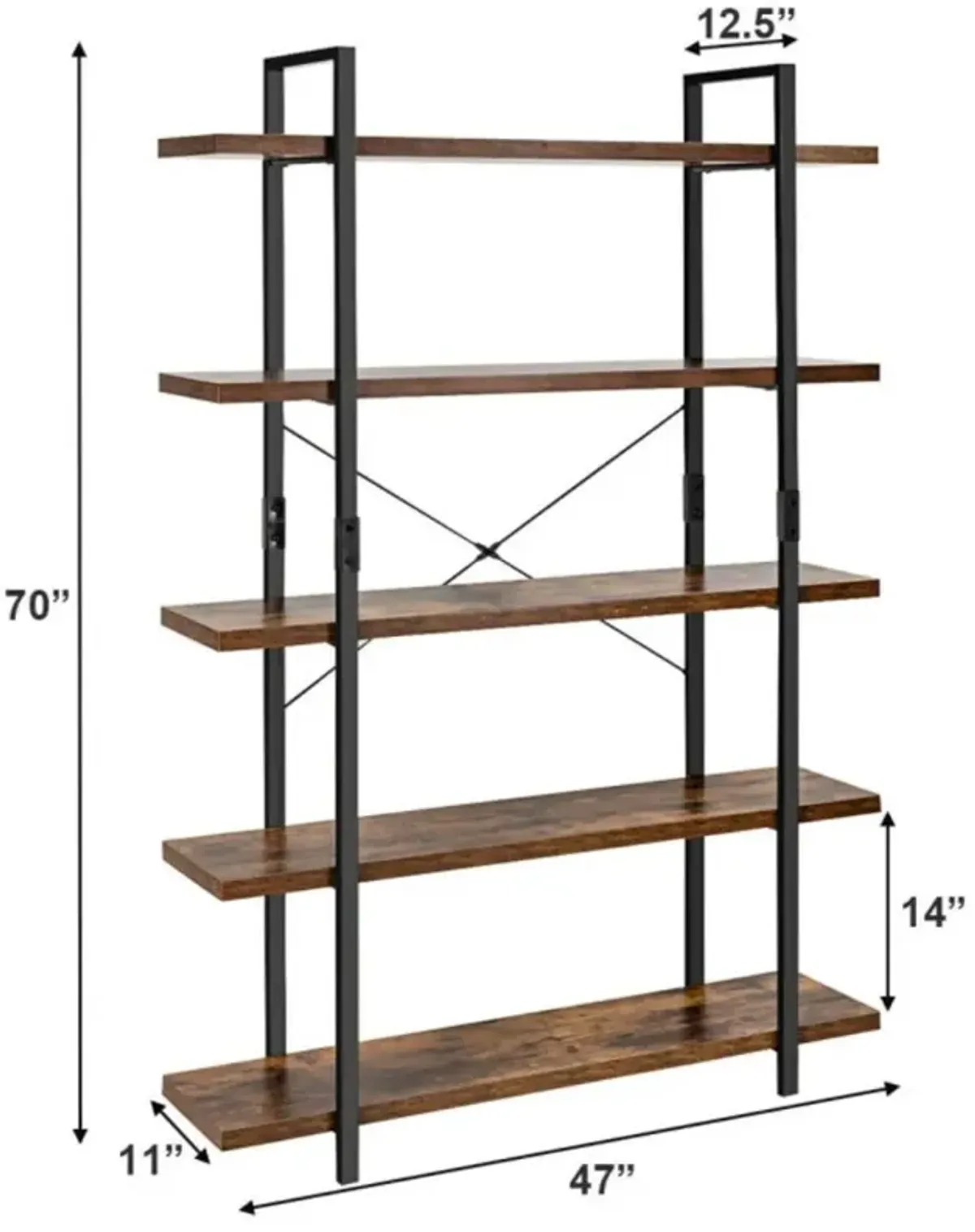 Hivvago 3/5-Tier Industrial Bookcase with Heavy-Duty Metal Frame