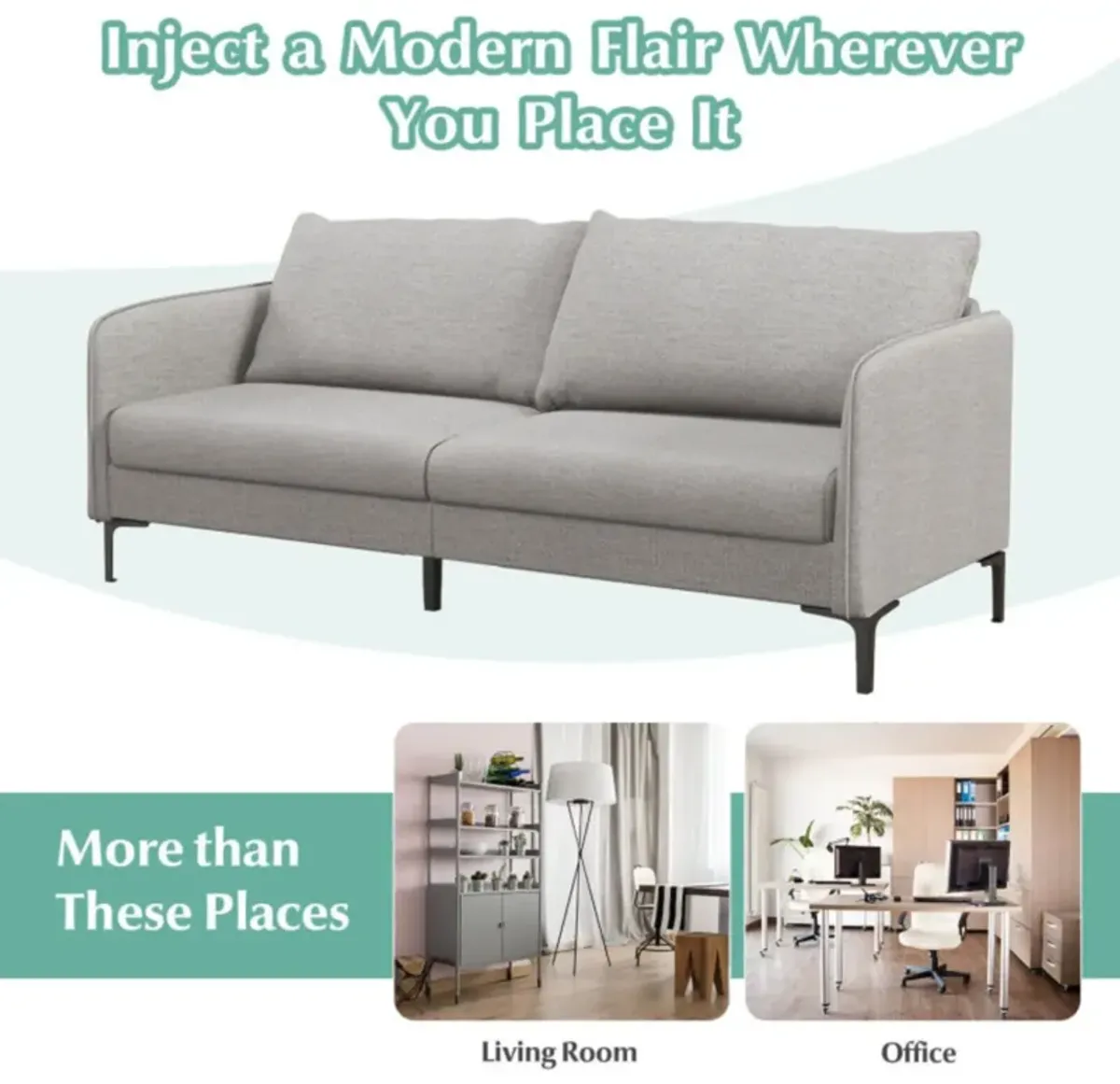 Hivvago Modern 76 Inch Loveseat Sofa Couch for Apartment Dorm with Metal Legs-Gray