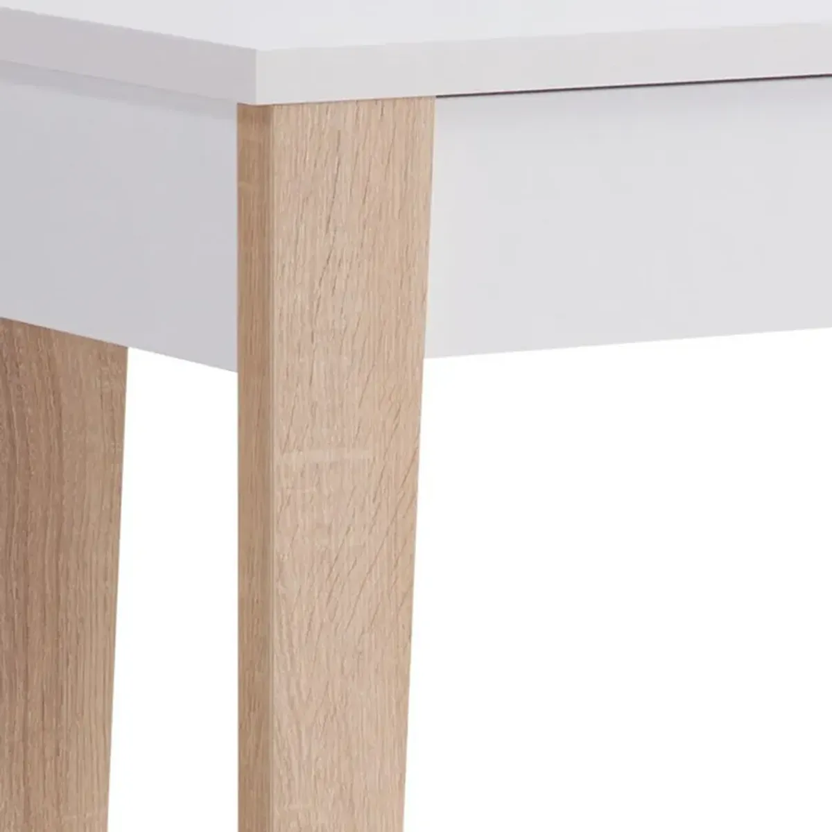 34 Inch Console Table with Drawer and Shelf, Tapered Legs, White, Brown-Benzara